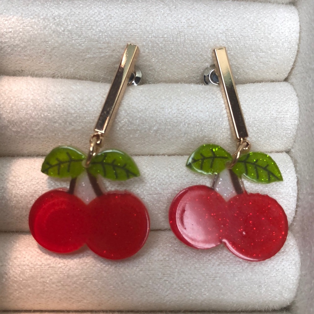 New! Cherry drop gold-tone earrings/jewelry
